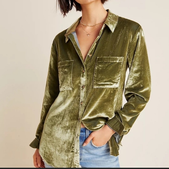 Maeve by Anthropologie Velvet Button Down Shirt - Picture 5 of 8